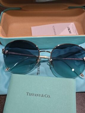 Tiffany & Co. Round Silver Frame Sunglasses with Blue Gradient Lenses